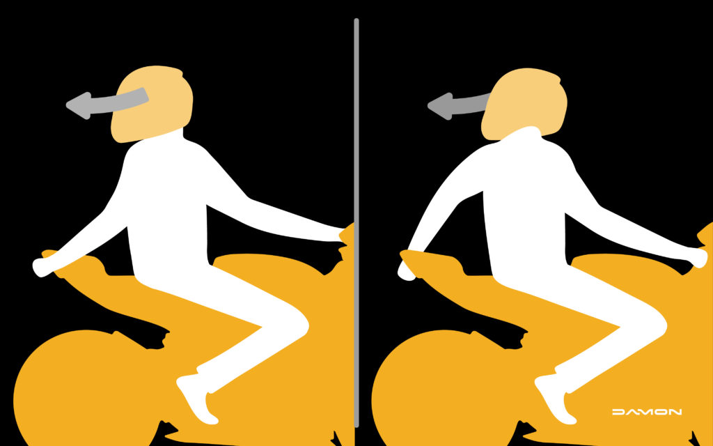 Explanatory vector image of a motorcycle driver and his back movements. 