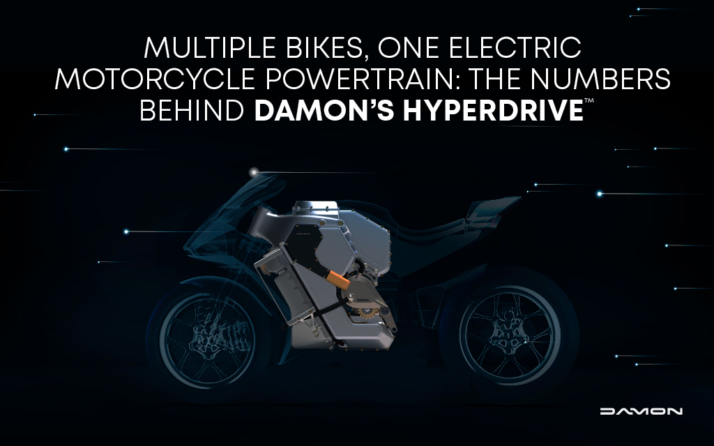 Render of an electric Damon HyperSport exposing its HyperDrive system