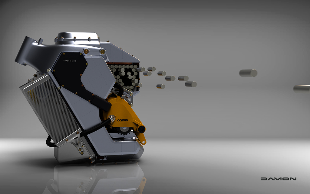 3D render of a Damon Hyperdrive with its battery cells