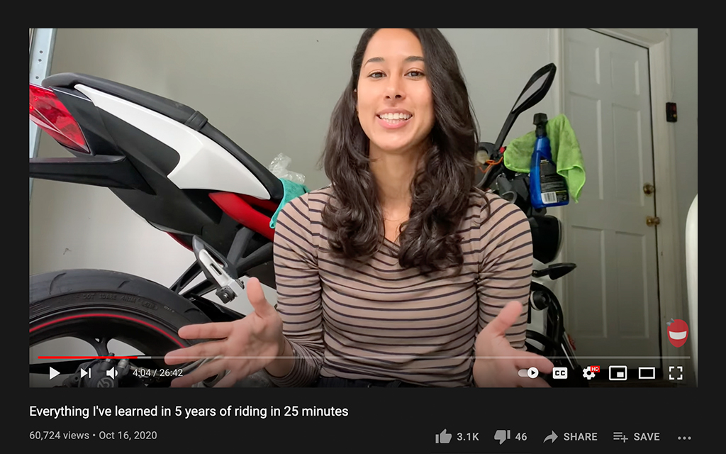 Doodle on a Motorcycle Youtuber speaking about what she has learned in 5 years of riding a motorcycle
