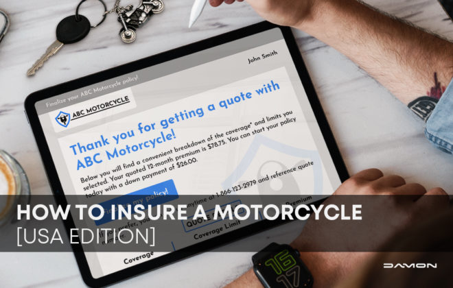 Close up of a person filling up a form about Motorcycle Insurance on a tablet