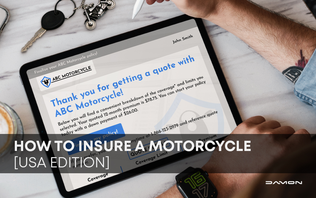 Close up of a person filling up a form about Motorcycle Insurance on a tablet