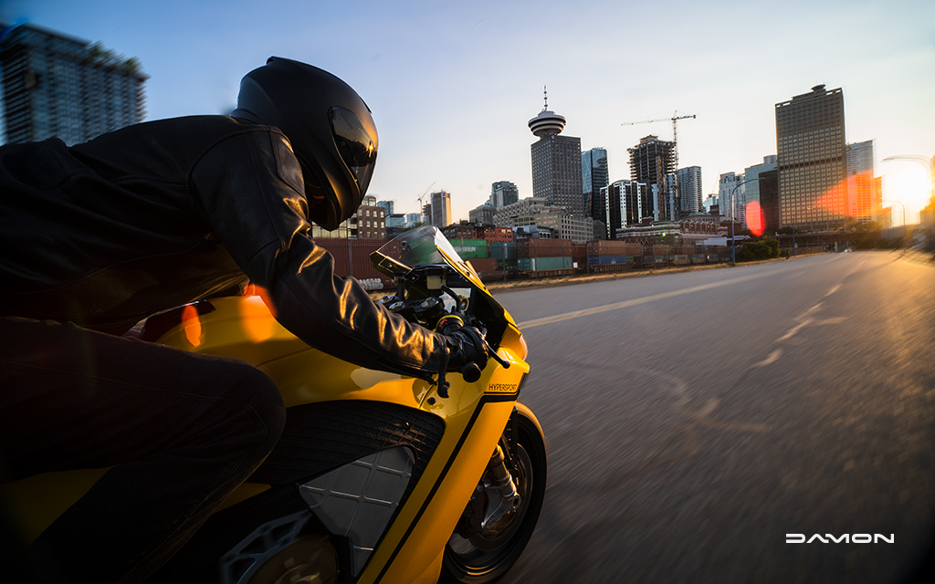 Damon motorcycle riding through Vancouver British Colombia Canada