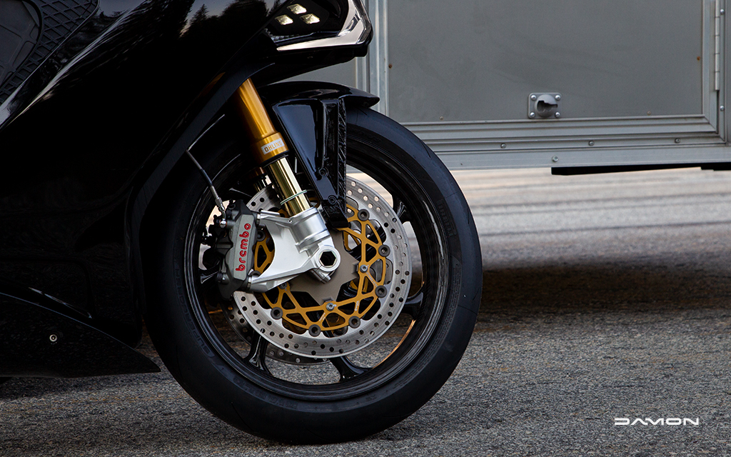 Carbon fiber wheel on a Damon Motorcycle