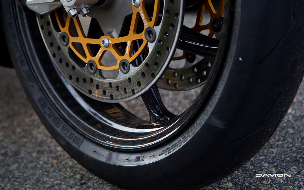 Close up of a motorbike wheel